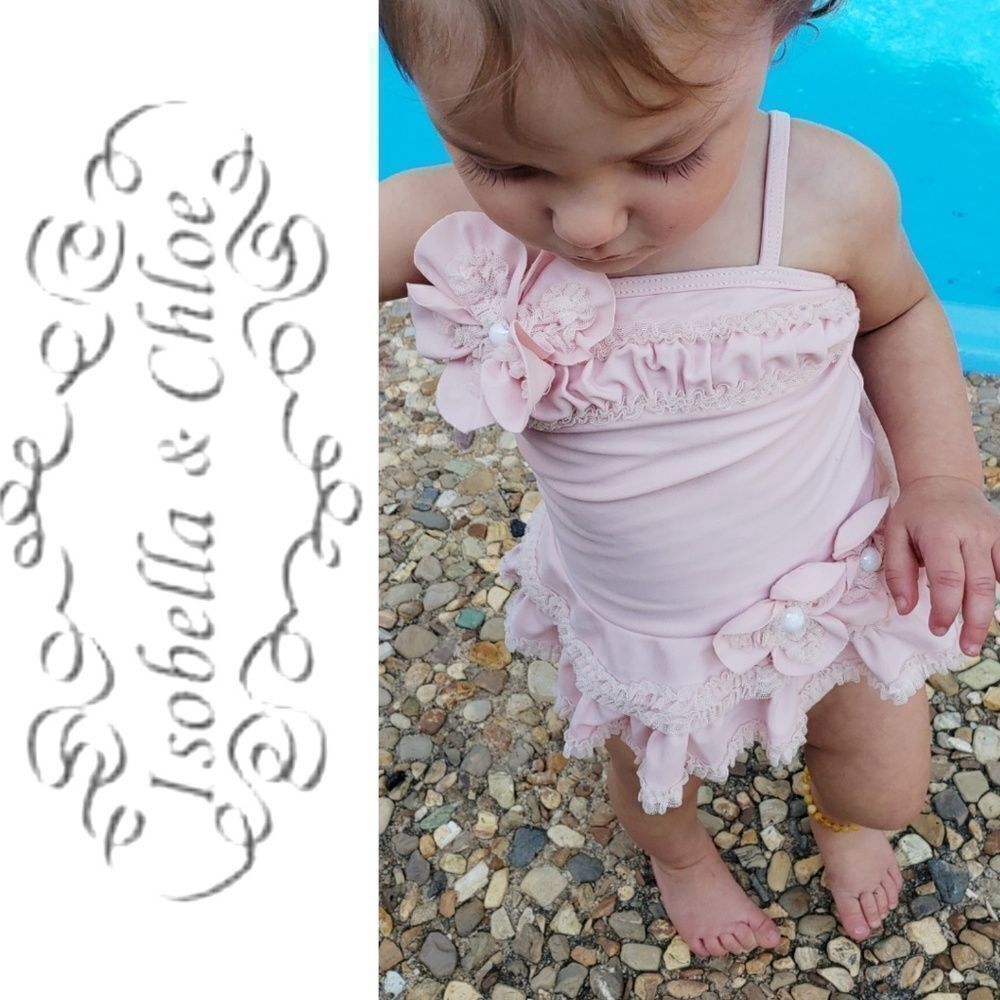 Isobella & Chole Lacey Ruffle Pink Swim Tank Top Tankini